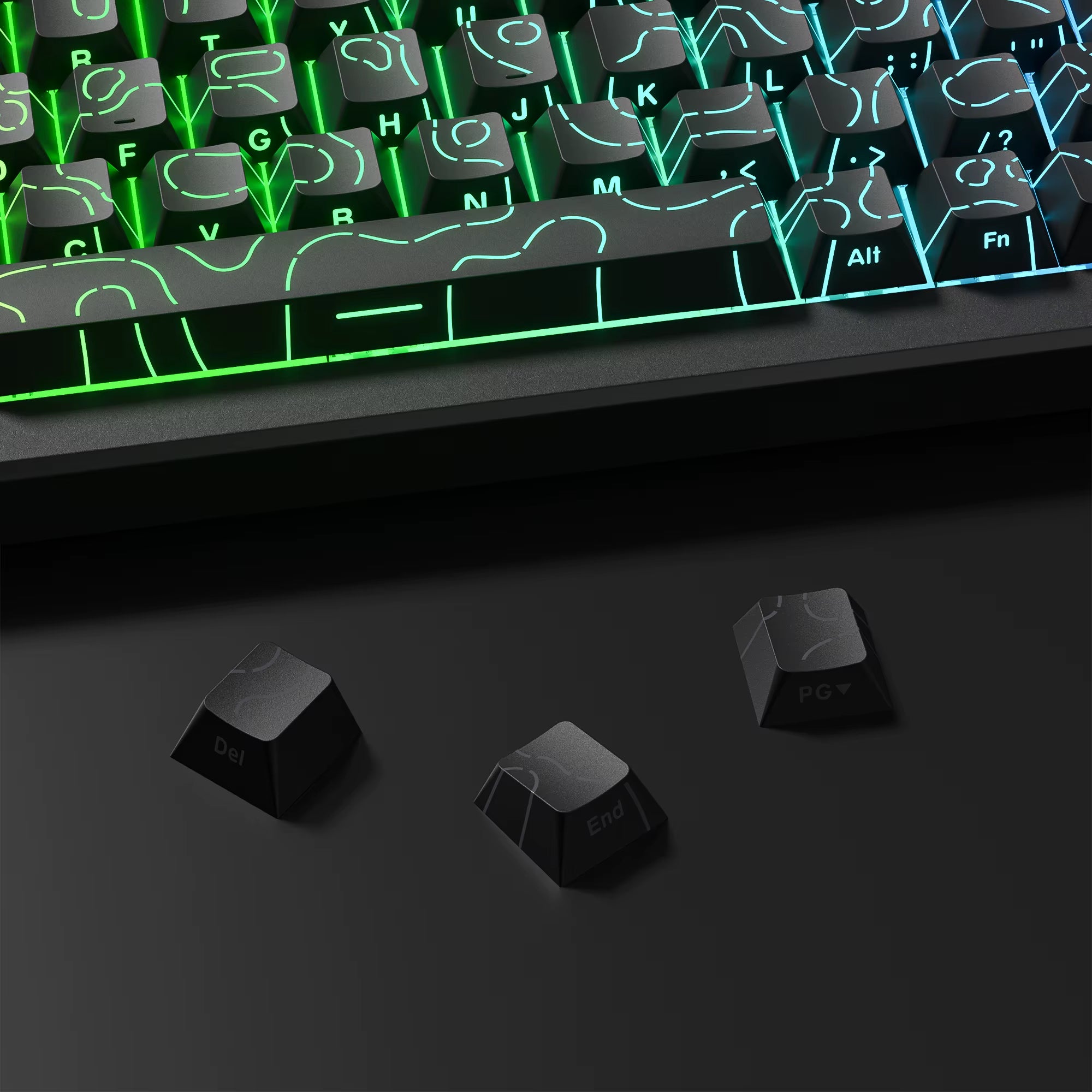 134 Key Black Topographic 4.0 PBT Keycaps Double Shot Side Print Shine through Backlit Key Caps for MX Gamer Mechanical Keyboard