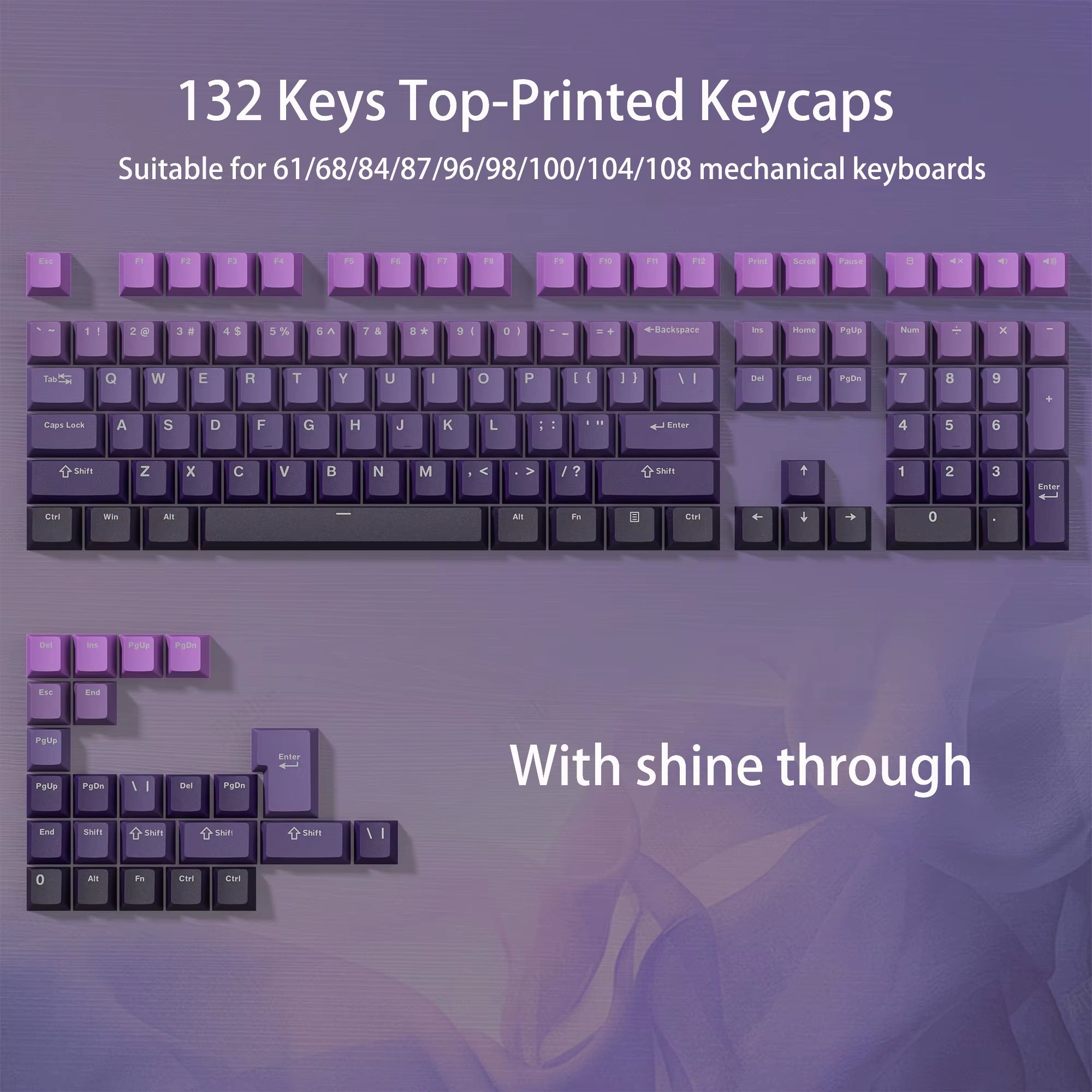136 Key Polar Day PBT Double Shot Side Print Shine through Backlit Keycaps for MX Mechanical Keyboard 108 96 87 NJ80 84 68 64 61