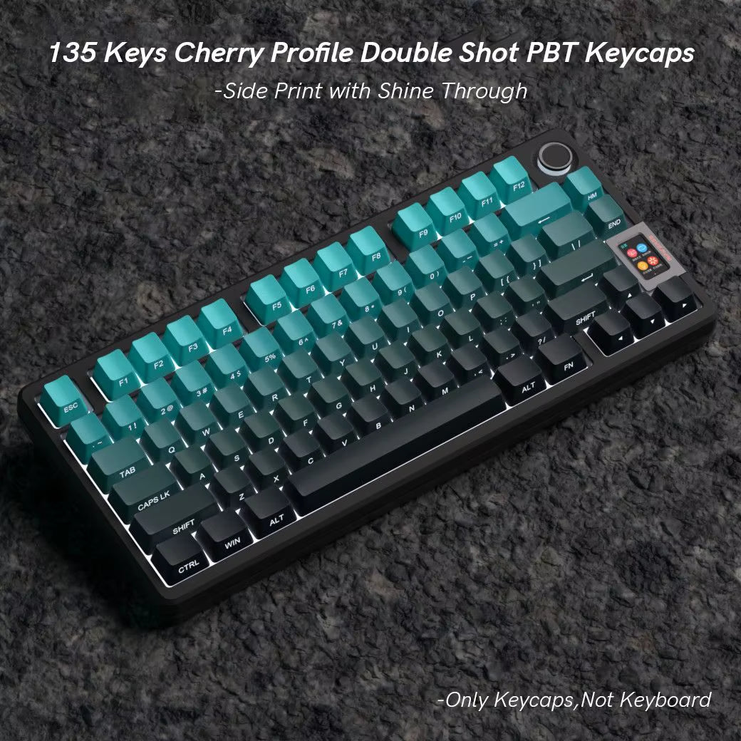 133 Keys Side Print Shine through Keycap Set Double Shot PBT Cherry Profile Keycaps for MX Switch Mechanical Gaming Keyboard