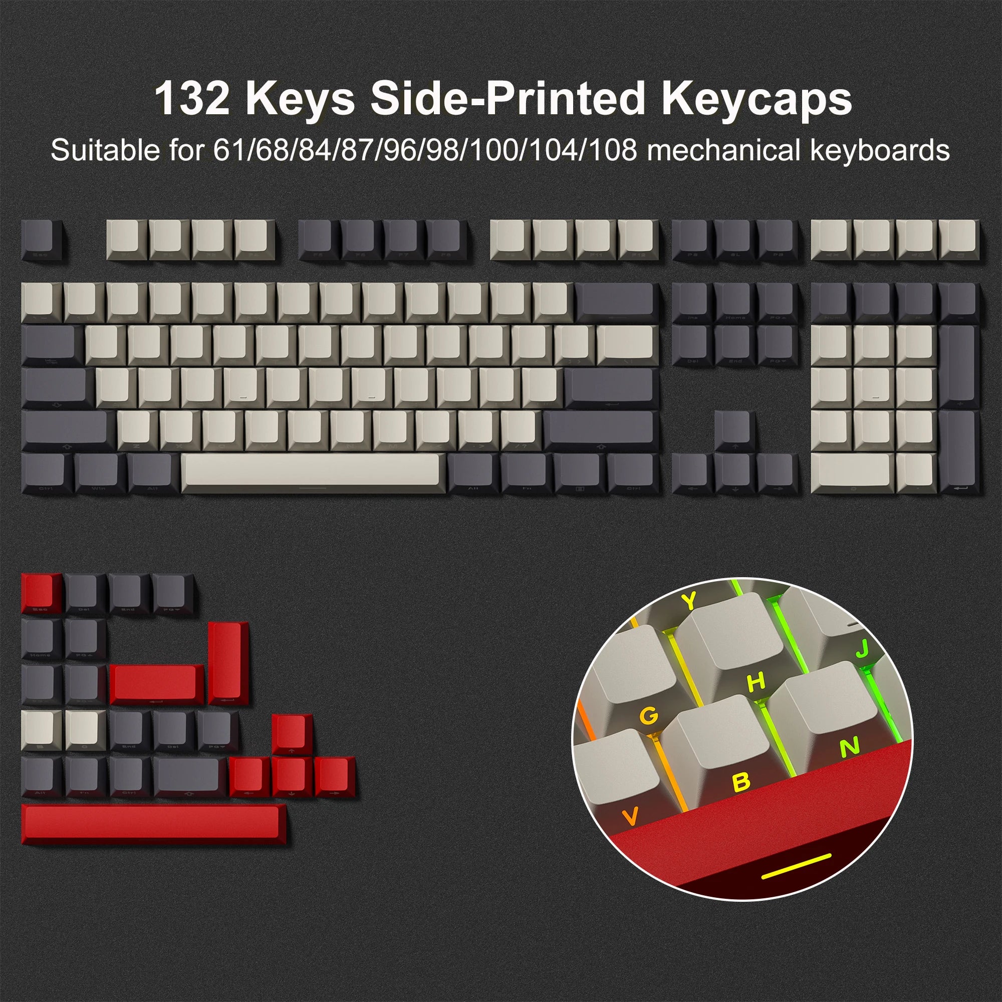 136 Key Polar Day PBT Double Shot Side Print Shine through Backlit Keycaps for MX Mechanical Keyboard 108 96 87 NJ80 84 68 64 61