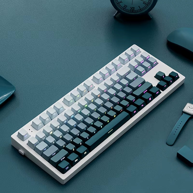 135 Keys Gradient Green Shine through Keycaps Side Printed PBT Double Shot Keycaps OEM Profile for MX Switches Gaming Keyboards