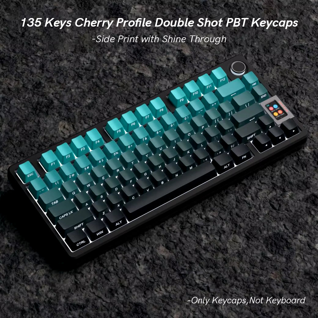 135 Keys Gradient Green Shine through Keycaps Side Printed PBT Double Shot Keycaps OEM Profile for MX Switches Gaming Keyboards
