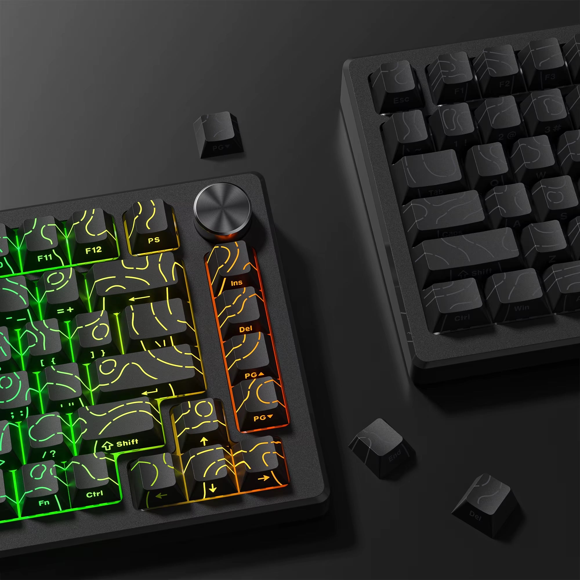 134 Key Black Topographic 4.0 PBT Keycaps Double Shot Side Print Shine through Backlit Key Caps for MX Gamer Mechanical Keyboard