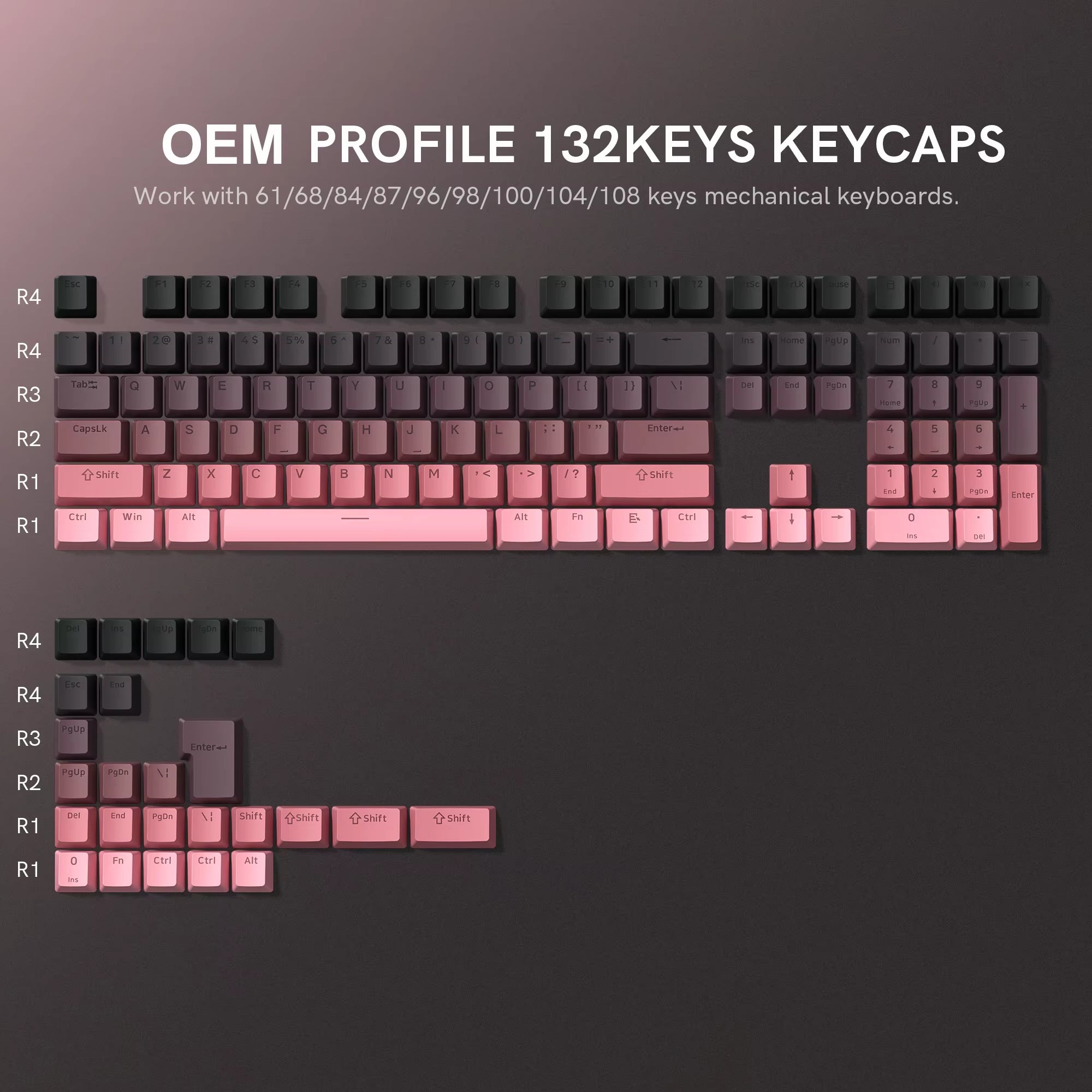 134 Key Black Topographic 4.0 PBT Keycaps Double Shot Side Print Shine through Backlit Key Caps for MX Gamer Mechanical Keyboard