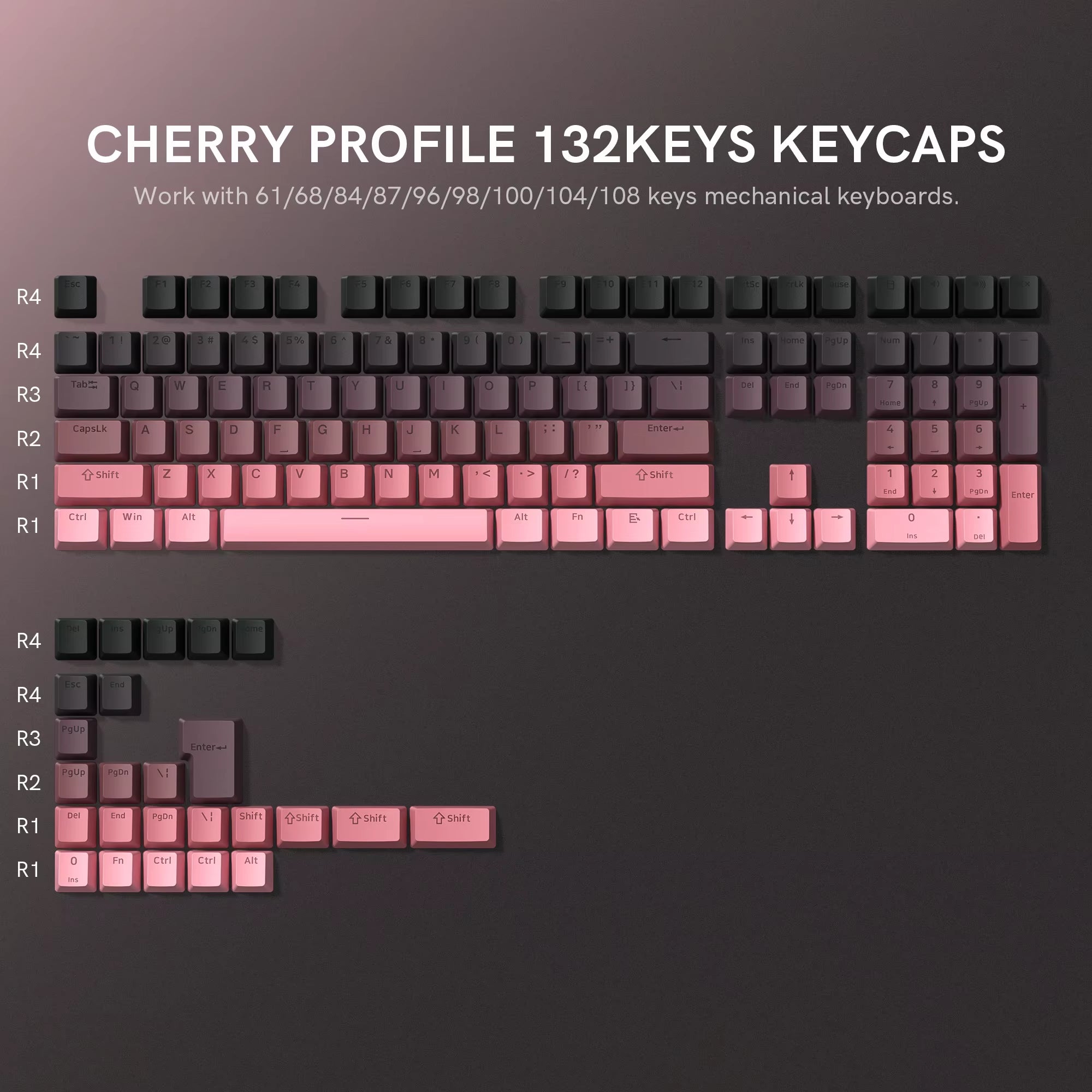 136 Key Polar Day PBT Double Shot Side Print Shine through Backlit Keycaps for MX Mechanical Keyboard 108 96 87 NJ80 84 68 64 61