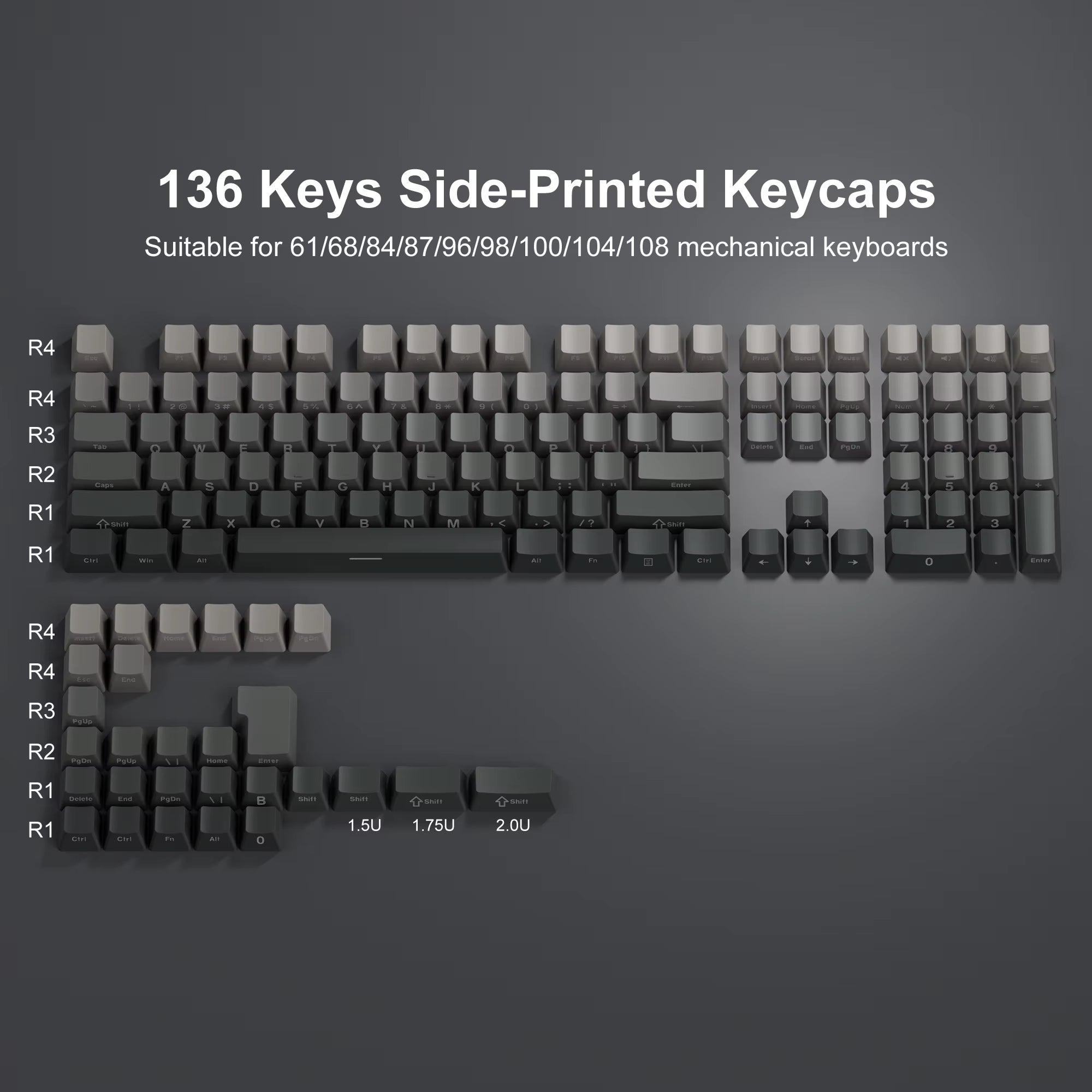 136 Key Polar Day PBT Double Shot Side Print Shine through Backlit Keycaps for MX Mechanical Keyboard 108 96 87 NJ80 84 68 64 61