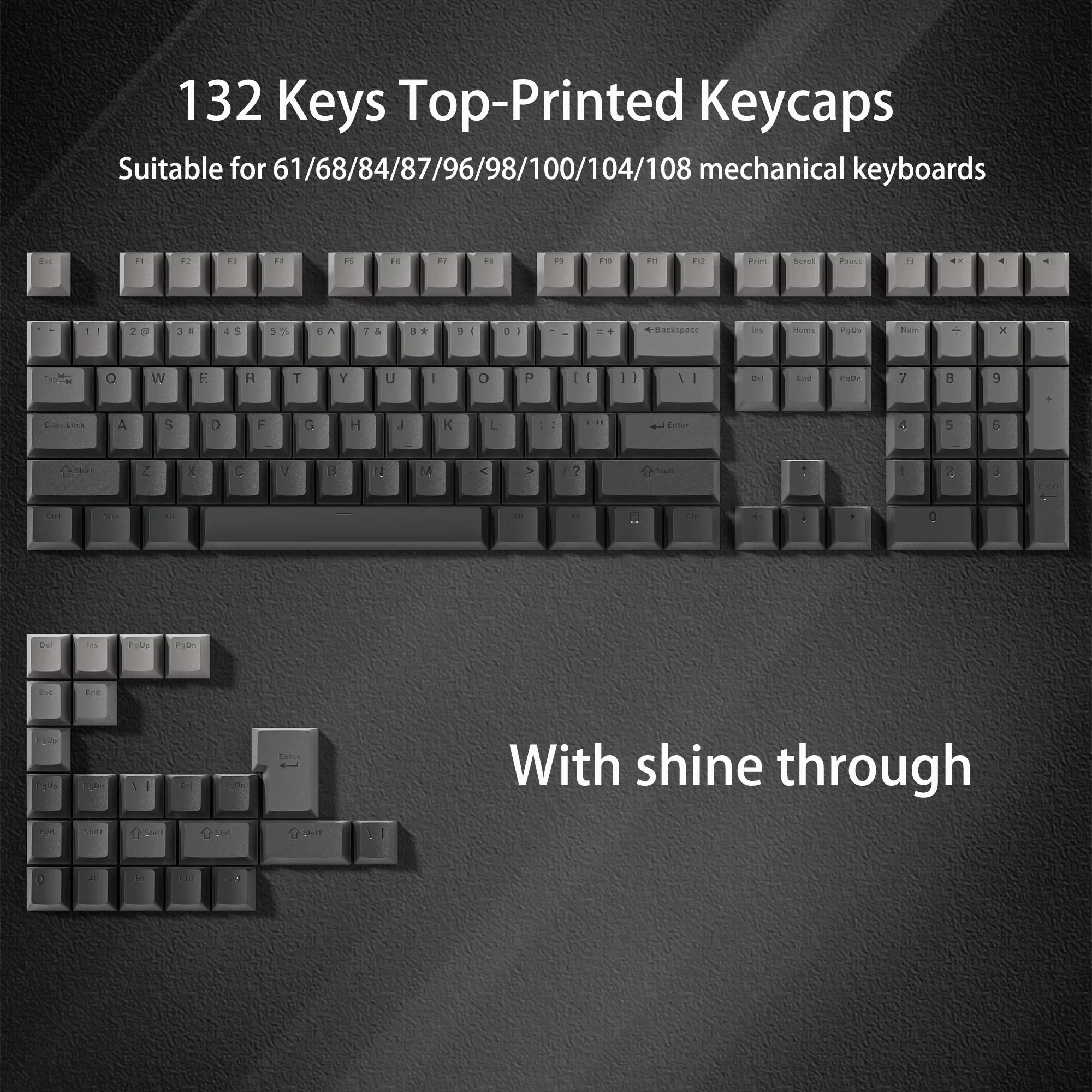 134 Key Black Topographic 4.0 PBT Keycaps Double Shot Side Print Shine through Backlit Key Caps for MX Gamer Mechanical Keyboard