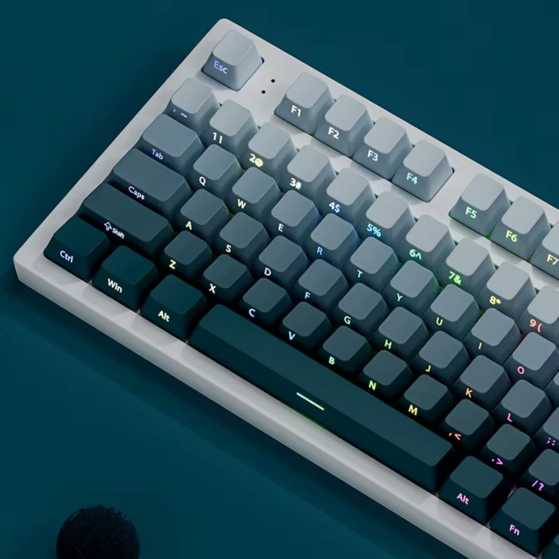135 Keys Gradient Green Shine through Keycaps Side Printed PBT Double Shot Keycaps OEM Profile for MX Switches Gaming Keyboards