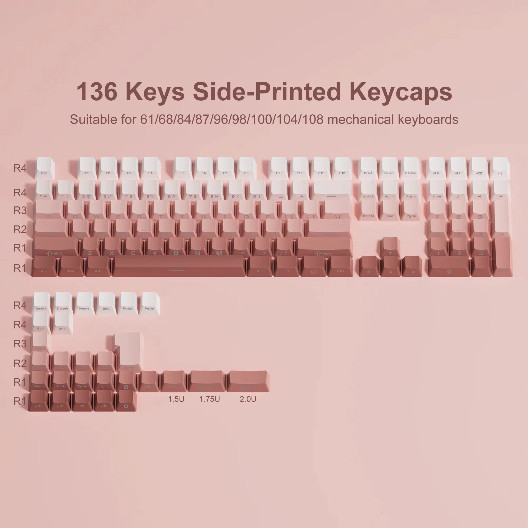 134 Key Black Topographic 4.0 PBT Keycaps Double Shot Side Print Shine through Backlit Key Caps for MX Gamer Mechanical Keyboard