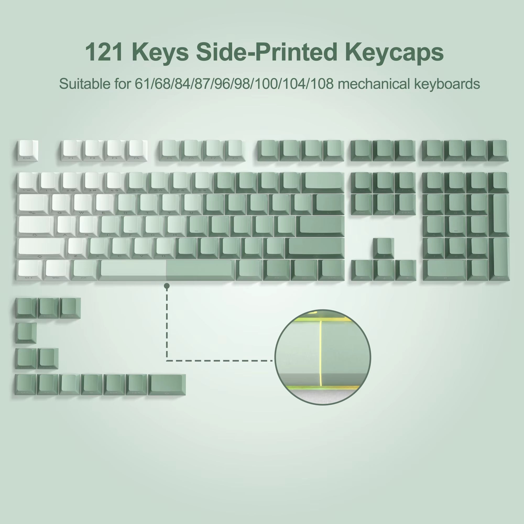 136 Key Polar Day PBT Double Shot Side Print Shine through Backlit Keycaps for MX Mechanical Keyboard 108 96 87 NJ80 84 68 64 61