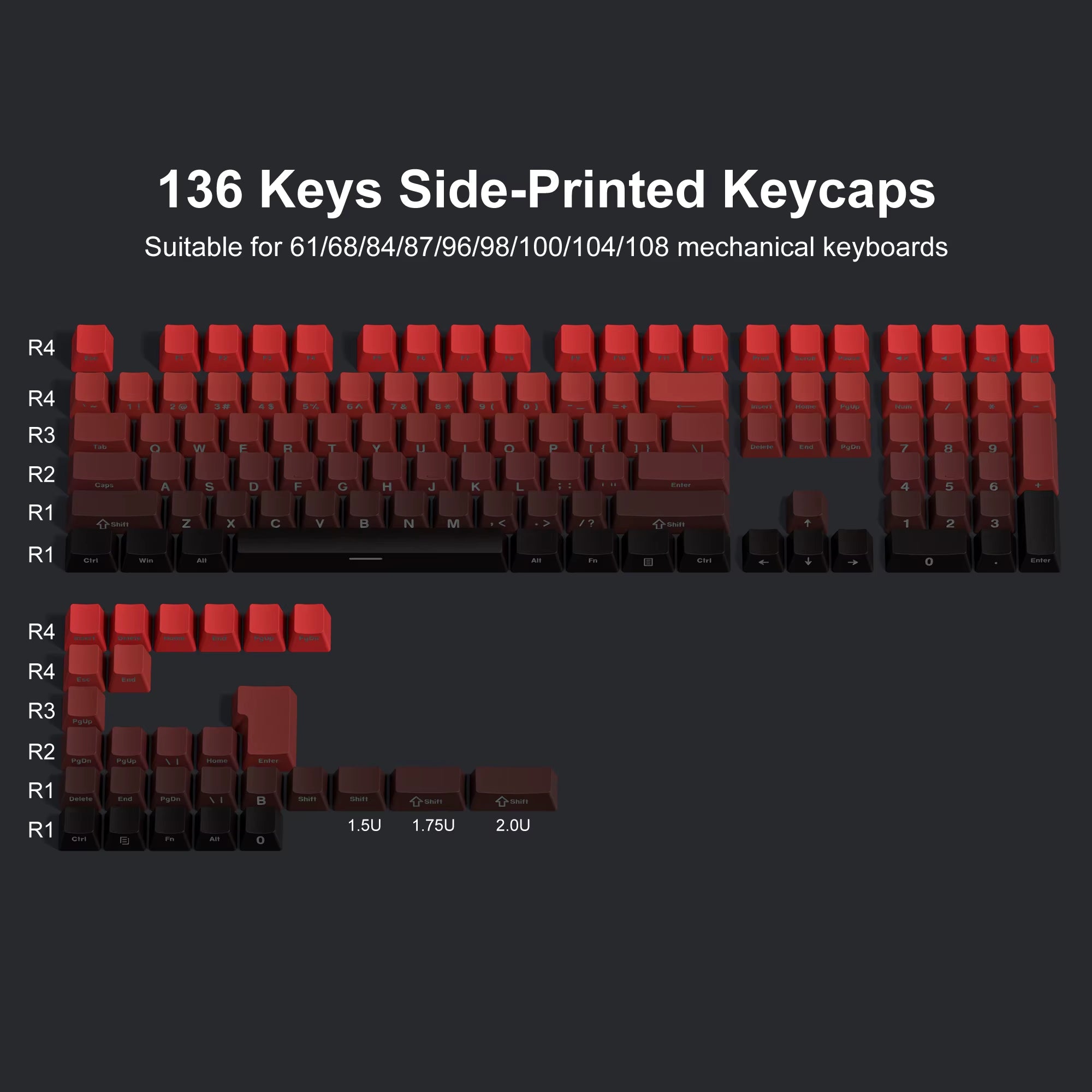 136 Key Polar Day PBT Double Shot Side Print Shine through Backlit Keycaps for MX Mechanical Keyboard 108 96 87 NJ80 84 68 64 61