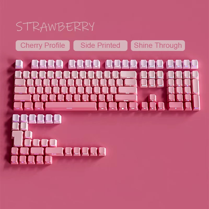 135 Keys Gradient Green Shine through Keycaps Side Printed PBT Double Shot Keycaps OEM Profile for MX Switches Gaming Keyboards