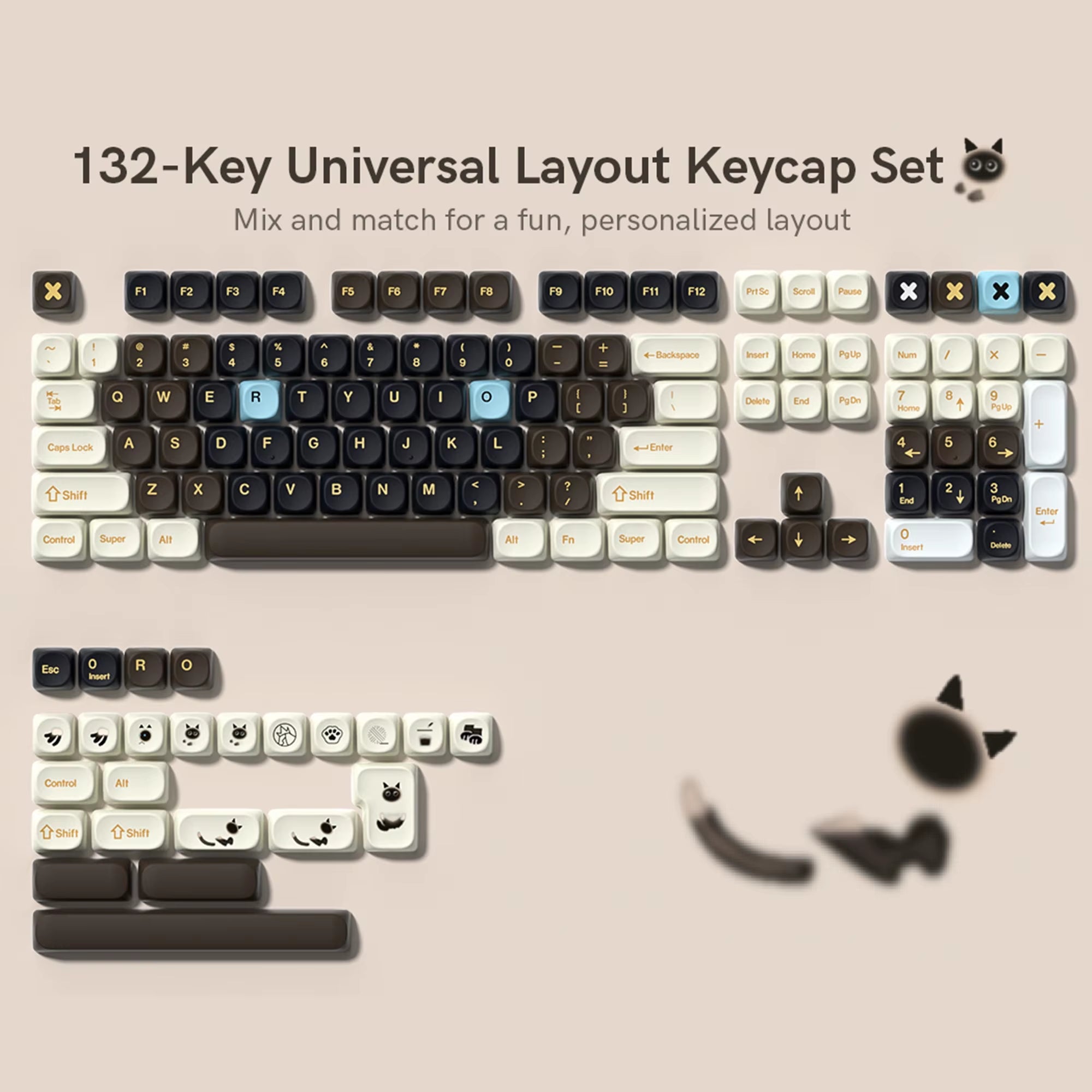 142 Keys Bow PBT Keycaps MOA Profile PBT Dye Sublimation DIY Key Caps for 61/87/104 Cherry MX Switch Gaming Mechanical Keyboard