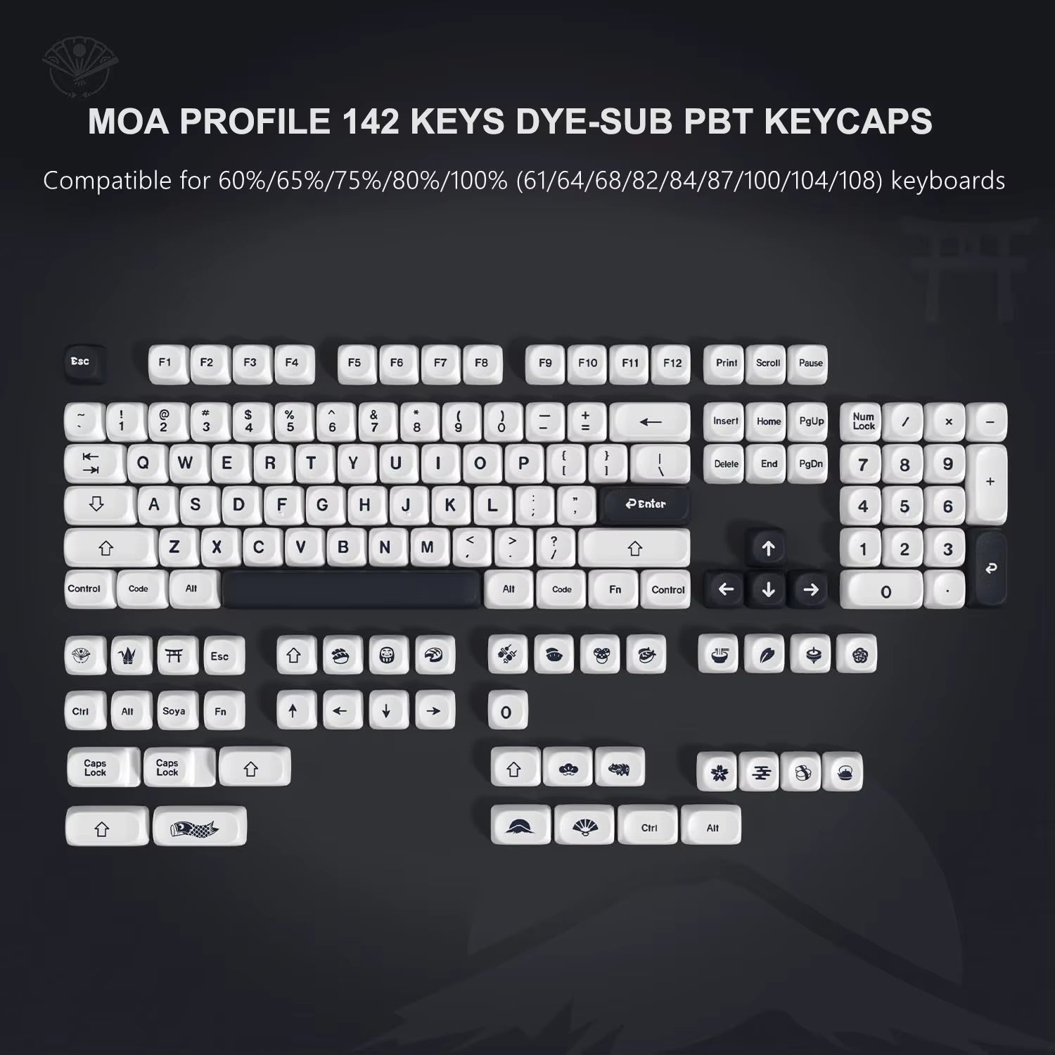 142 Keys Bow PBT Keycaps MOA Profile PBT Dye Sublimation DIY Key Caps for 61/87/104 Cherry MX Switch Gaming Mechanical Keyboard