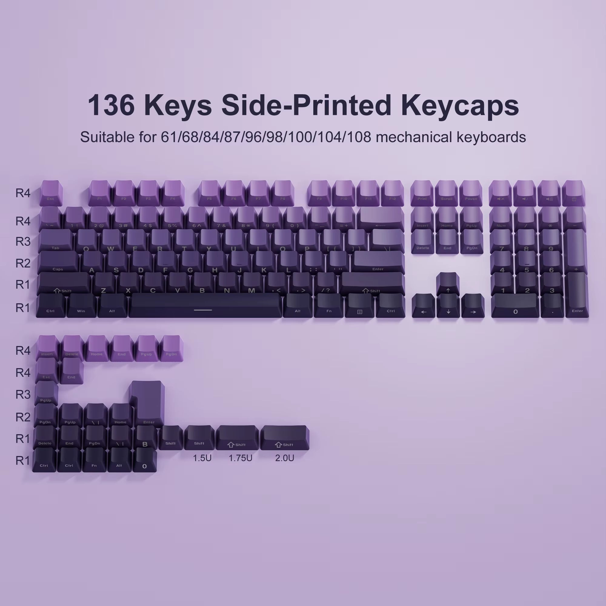 134 Key Black Topographic 4.0 PBT Keycaps Double Shot Side Print Shine through Backlit Key Caps for MX Gamer Mechanical Keyboard