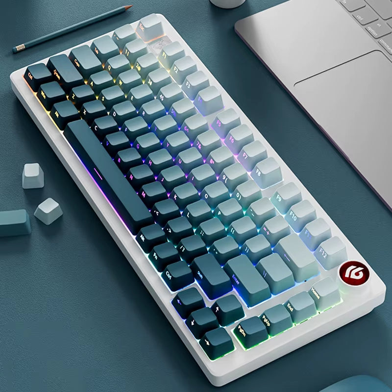 135 Keys Gradient Green Shine through Keycaps Side Printed PBT Double Shot Keycaps OEM Profile for MX Switches Gaming Keyboards
