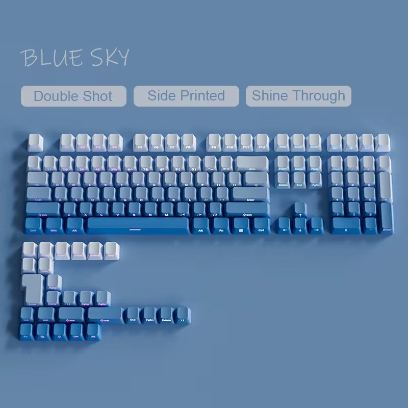 135 Keys Gradient Green Shine through Keycaps Side Printed PBT Double Shot Keycaps OEM Profile for MX Switches Gaming Keyboards