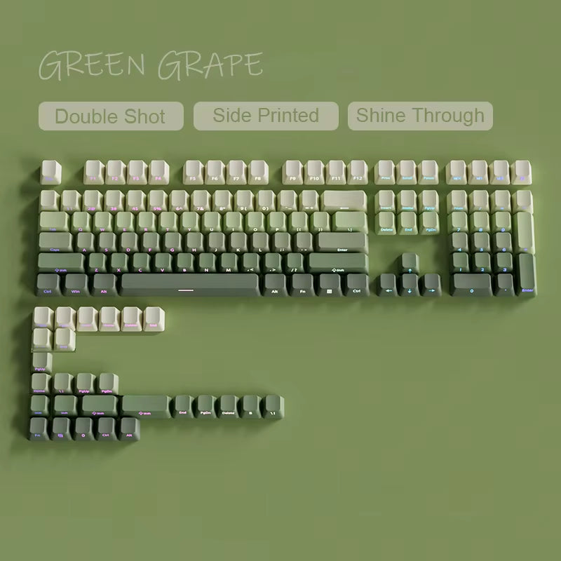 135 Keys Gradient Green Shine through Keycaps Side Printed PBT Double Shot Keycaps OEM Profile for MX Switches Gaming Keyboards