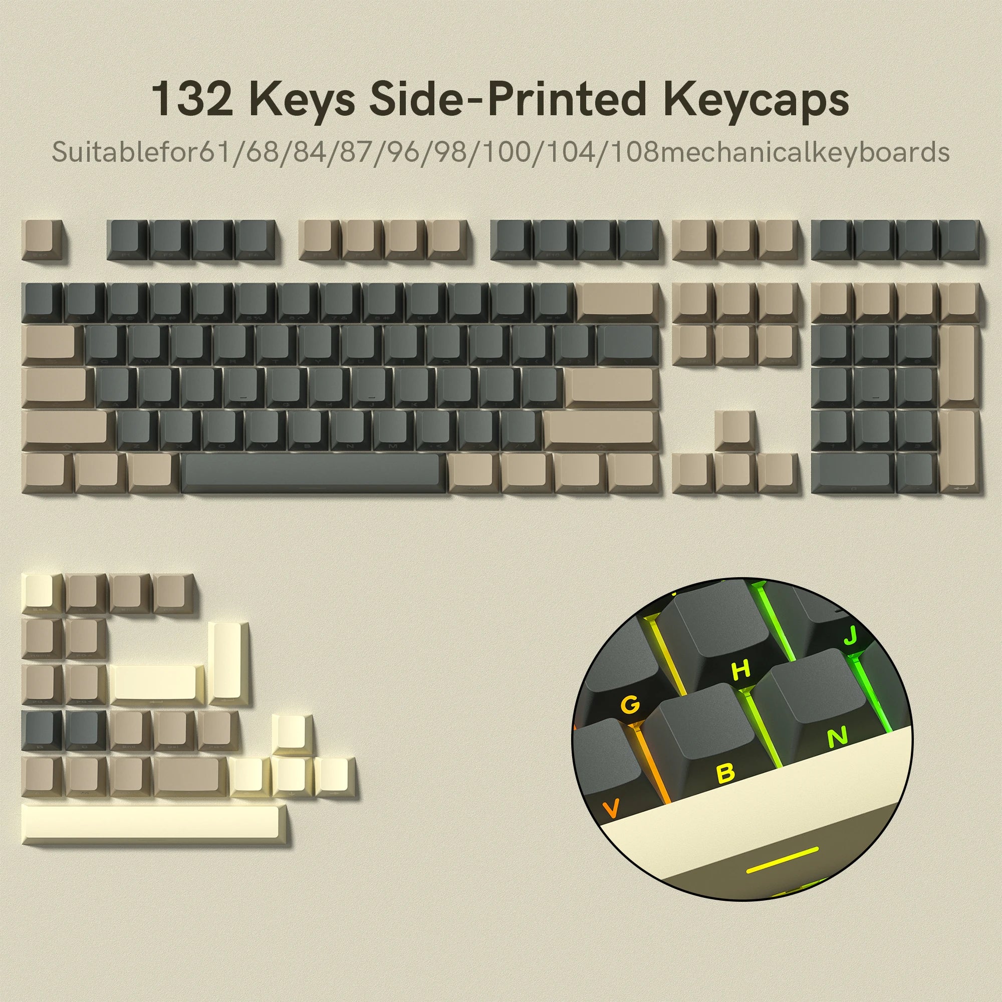 134 Key Black Topographic 4.0 PBT Keycaps Double Shot Side Print Shine through Backlit Key Caps for MX Gamer Mechanical Keyboard