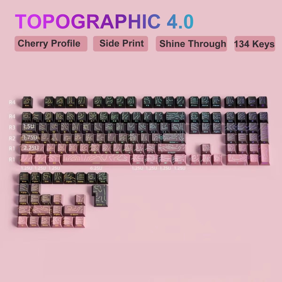 136 Key Polar Day PBT Double Shot Side Print Shine through Backlit Keycaps for MX Mechanical Keyboard 108 96 87 NJ80 84 68 64 61