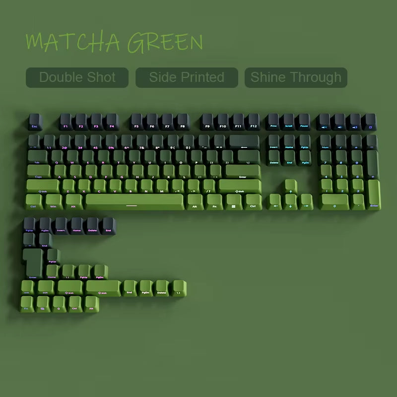 135 Keys Gradient Green Shine through Keycaps Side Printed PBT Double Shot Keycaps OEM Profile for MX Switches Gaming Keyboards