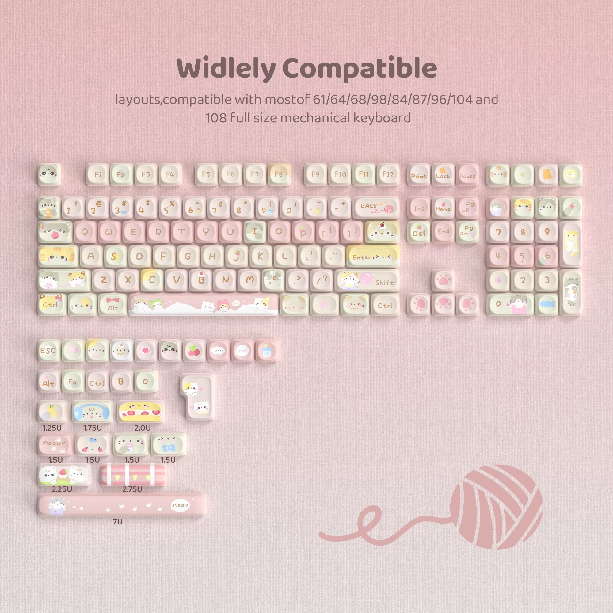 142 Keys Bow PBT Keycaps MOA Profile PBT Dye Sublimation DIY Key Caps for 61/87/104 Cherry MX Switch Gaming Mechanical Keyboard