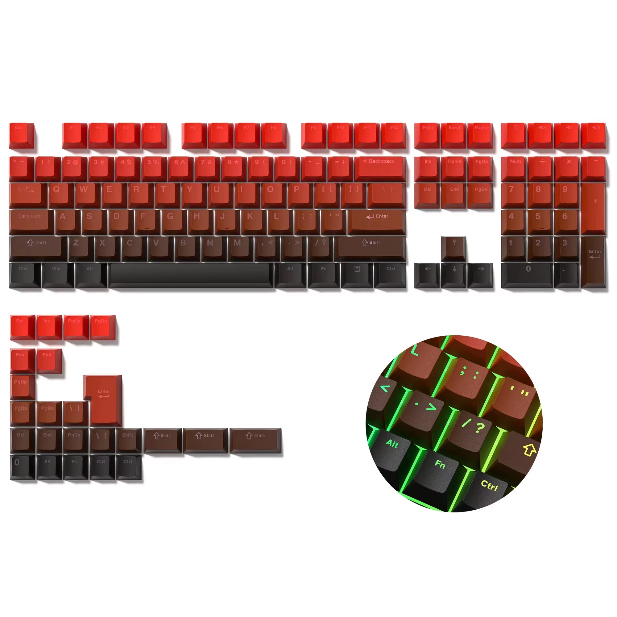 136 Key Polar Day PBT Double Shot Side Print Shine through Backlit Keycaps for MX Mechanical Keyboard 108 96 87 NJ80 84 68 64 61