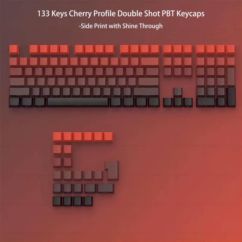 133 Keys Side Print Shine through Keycap Set Double Shot PBT Cherry Profile Keycaps for MX Switch Mechanical Gaming Keyboard