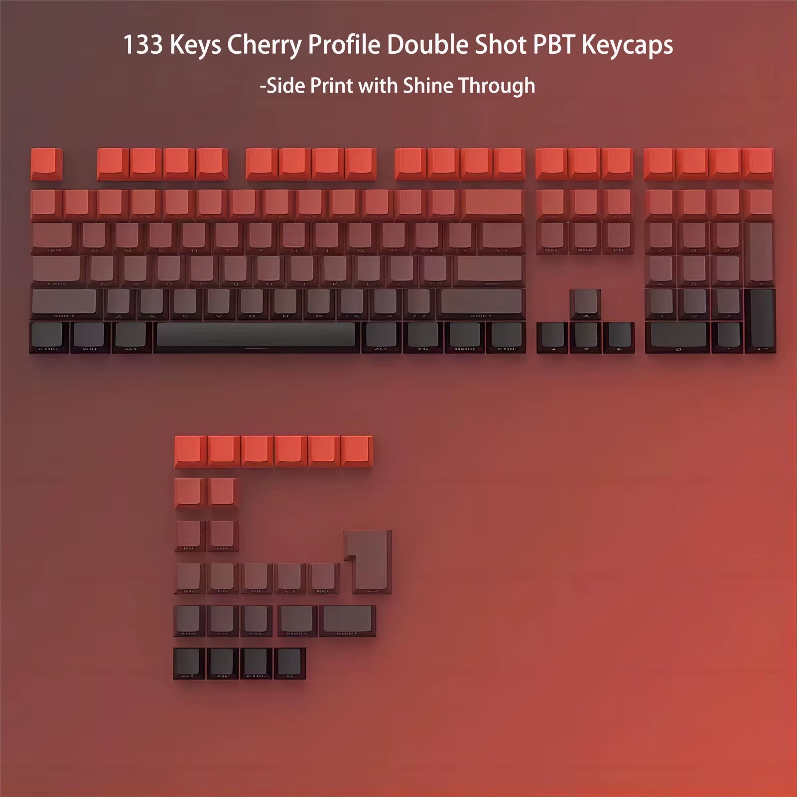 133 Keys Side Print Shine through Keycap Set Double Shot PBT Cherry Profile Keycaps for MX Switch Mechanical Gaming Keyboard